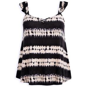 BLACK TIE-DYE SUPER SOFT SWEETHEART LACE-UP TANK